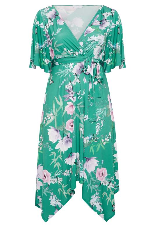 YOURS LONDON Plus Size Green Floral Hanky Hem Dress | Yours Clothing 6