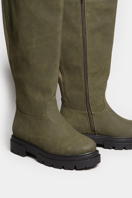 LIMITED COLLECTION Khaki Green Chunky Calf Boots In Extra Wide EEE Fit | Yours Clothing 6