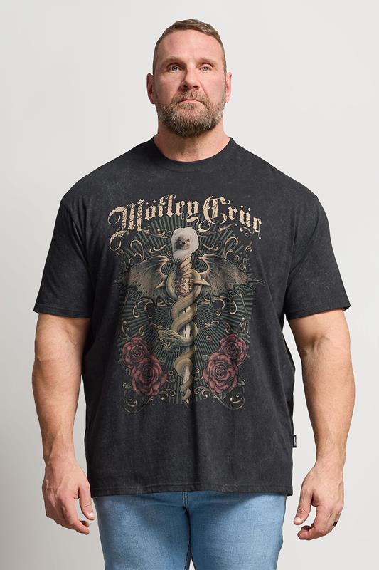  BadRhino Big & Tall zwart acid wash T-shirt met ‘Motley Crue’-slogan