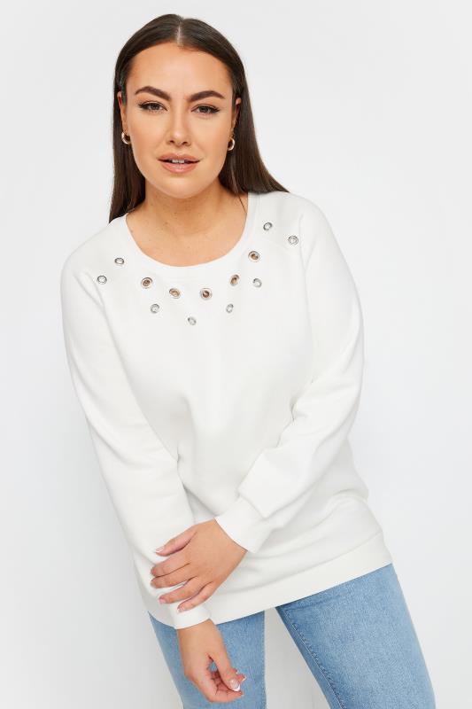  Grande Taille YOURS Curve White Eyelet Detail Sweatshirt