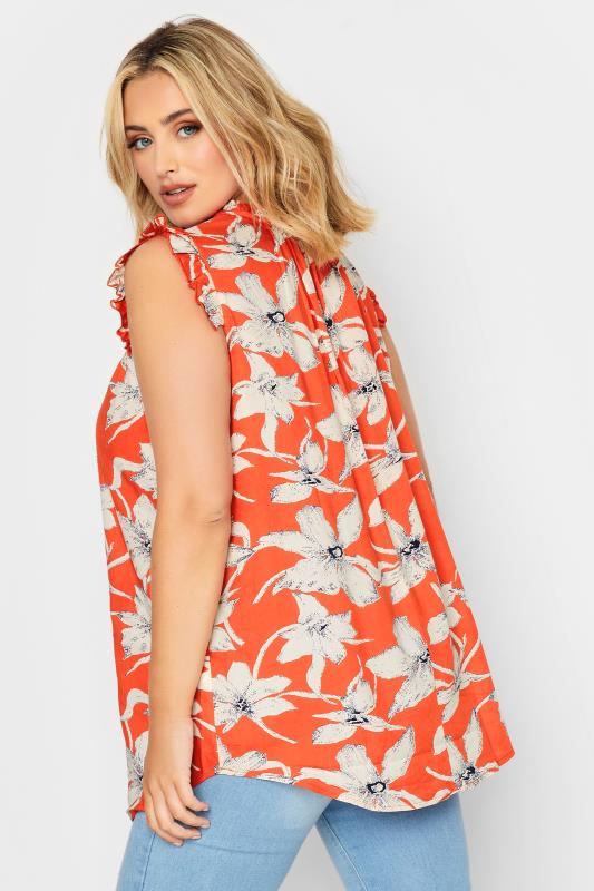YOURS Plus Size Orange Floral Print Frill Neck Top | Yours Clothing 4