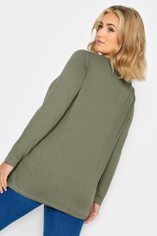 Plus Size Khaki Green Long Sleeve T-Shirt | Yours Clothing 5