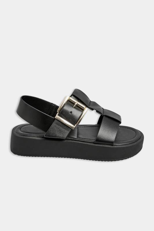 PixieGirl Black T-Bar Chunky Flatform Sandals In Standard Fit | PixieGirl 3