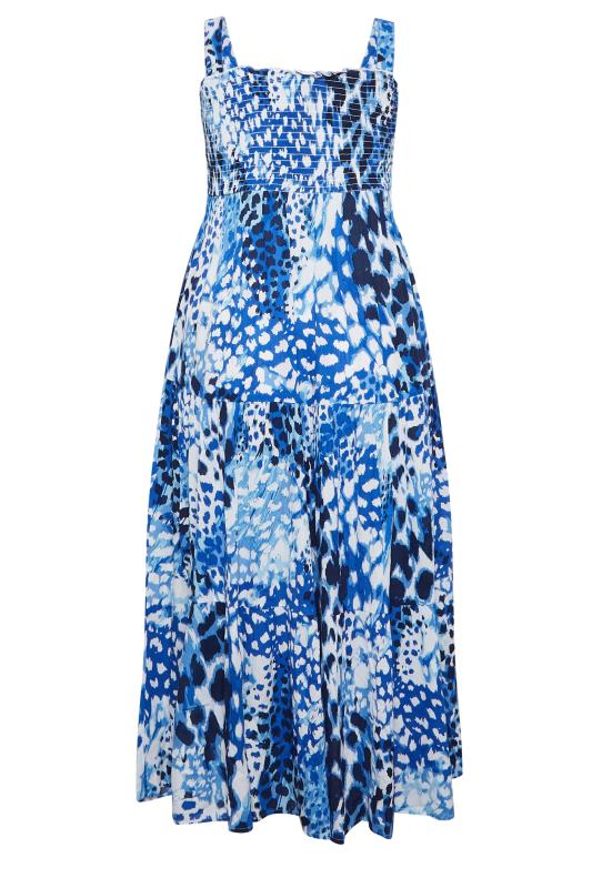 YOURS Plus Size Blue Animal Markings Shirred Strappy Sundress | Yours Clothing 7