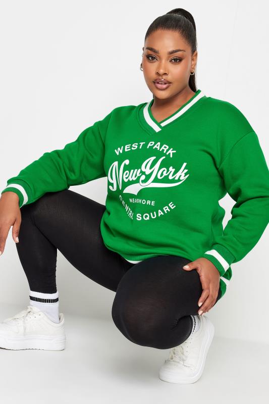 YOURS Plus Size Green 'New York' Slogan Sweatshirt | Yours Clothing 2