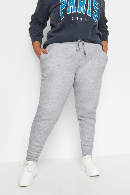 YOURS Plus Size Light Grey Cuffed Stretch Joggers | Yours Clothing 1