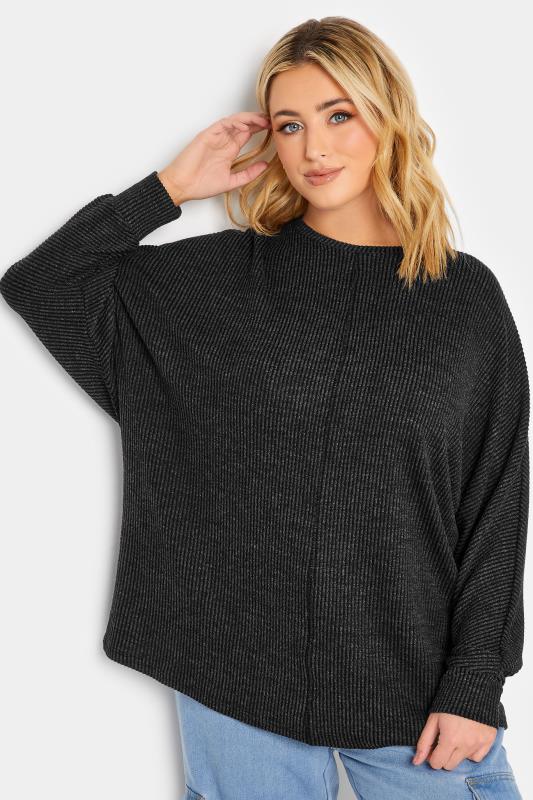 Plus Size Charcoal Grey Ribbed Soft Touch Top | Yours Clothing 4