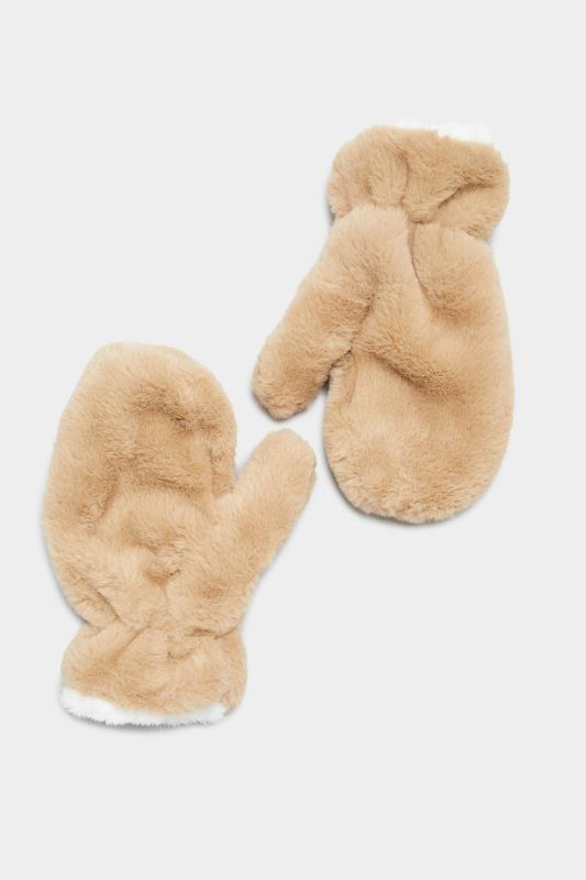 Plus Size Beige Faux Fur Gloves | Yours Clothing 2