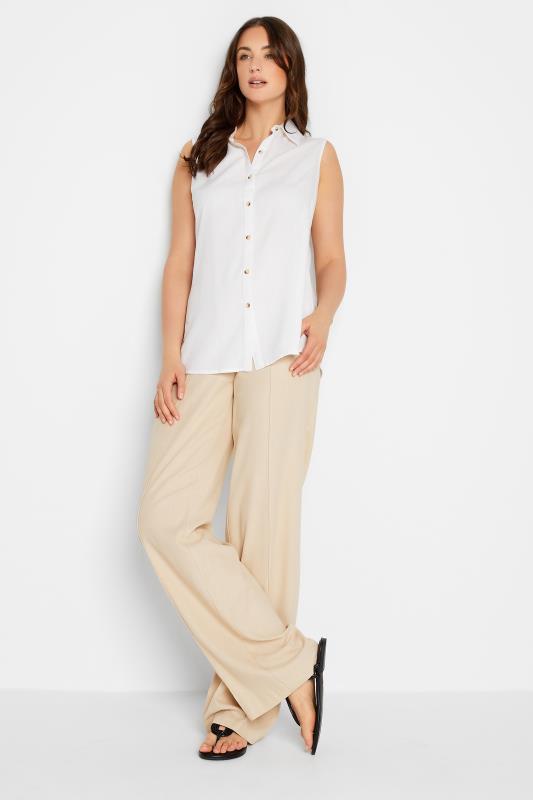 LTS Tall Women's White Sleeveless Linen Shirt | Long Tall Sally  2