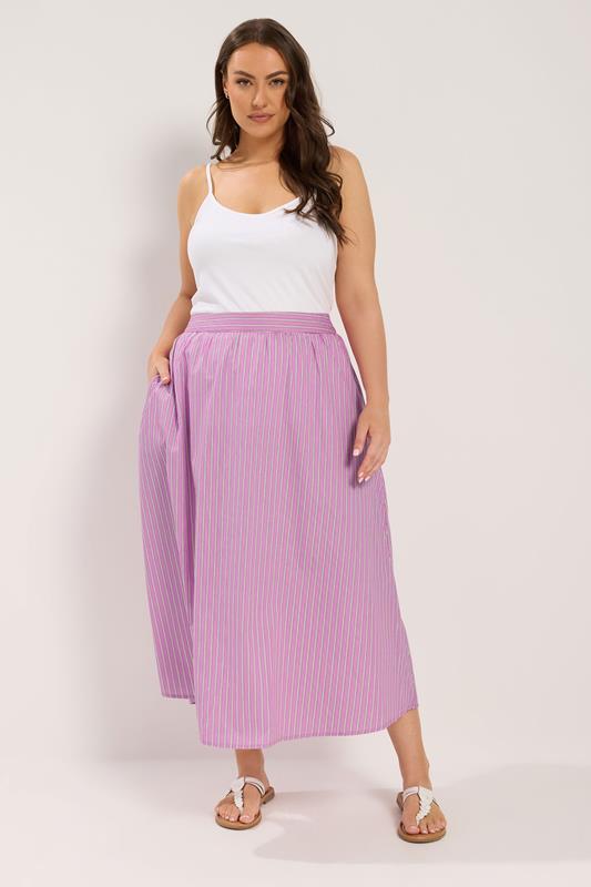 YOURS Plus Size Pink Stripe Midi Skirt | Yours Clothing 1