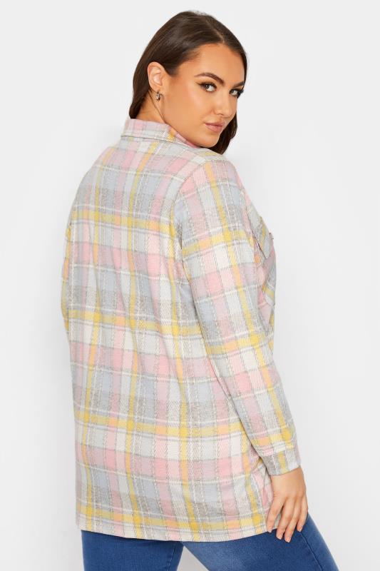 Plus Size Grey & Pink Checked Shacket | Yours Clothing 3