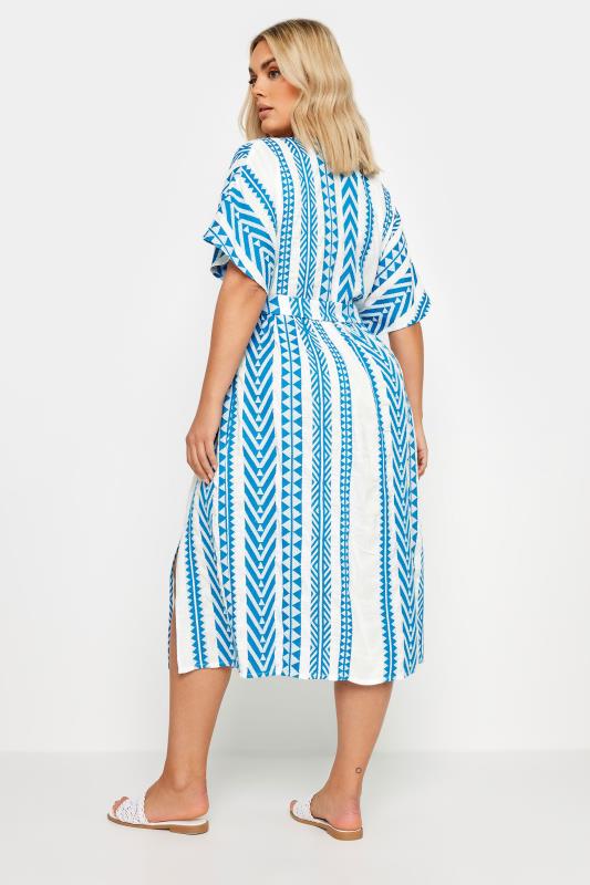 YOURS Plus Size Blue & White Aztec Print Embroidered Maxi Dress | Yours Clothing  3