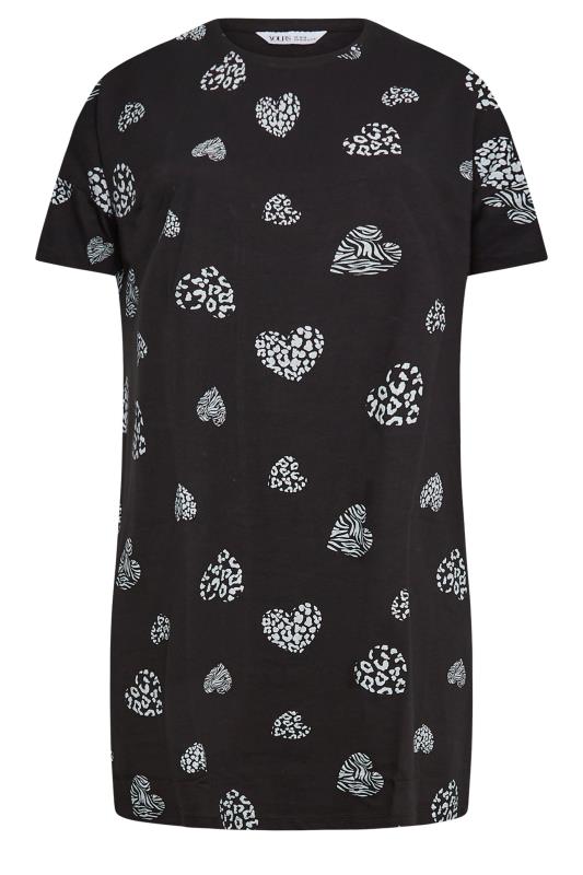 YOURS Curve Black & White Wild Heart Print Sleep Tee Nightdress | Yours Clothing 6
