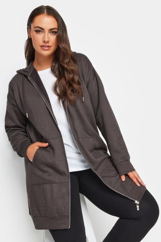 YOURS Plus Size Charcoal Grey Longline Zip Hoodie | Yours Clothing 1