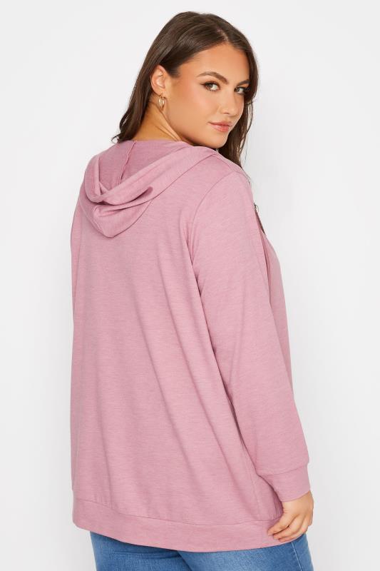 Plus Size Pink Marl Zip Through Hoodie | Yours Clothing 3