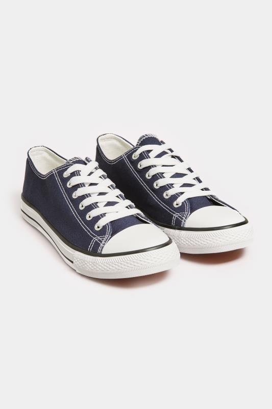 LTS Navy Canvas Low Trainers In Standard Fit | Long Tall Sally  2