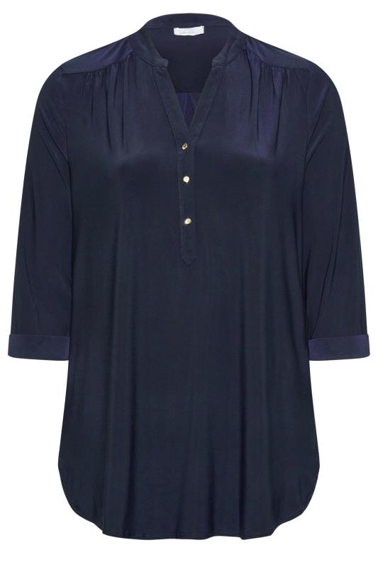 YOURS LONDON Plus Size Navy Blue Half Placket Shirt | Yours Clothing 6