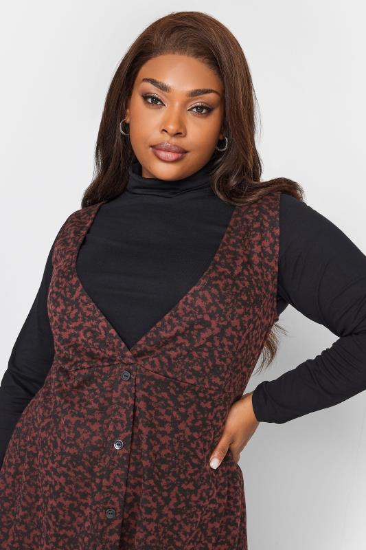 LIMITED COLLECTION Plus Size Burgundy Red Animal Markings Print Pinafore Dress | Yours Clothing 4