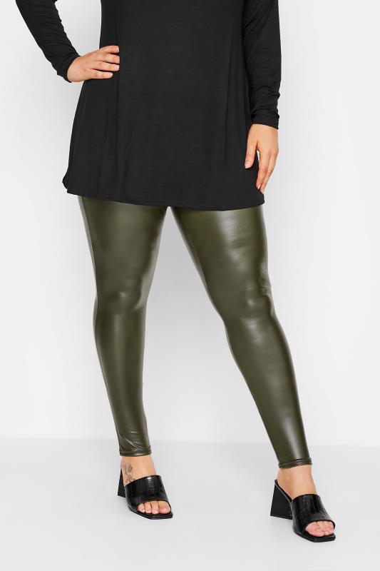 Plus Size Dark Green Coated Leggings | Yours Clothing 1