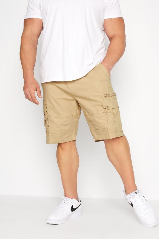 Men's Cargo Shorts KAM Big & Tall Beige Brown Canvas Cargo Shorts