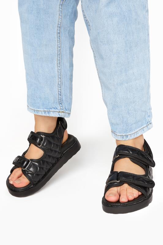 Black Quilted Velcro Sandal in Extra Wide EEE Fit | Yours Clothing  1