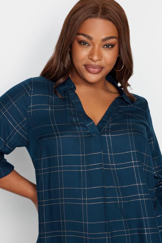 YOURS Curve Plus Size Navy Blue & Gold Check Print Shirt | Yours Clothing  4