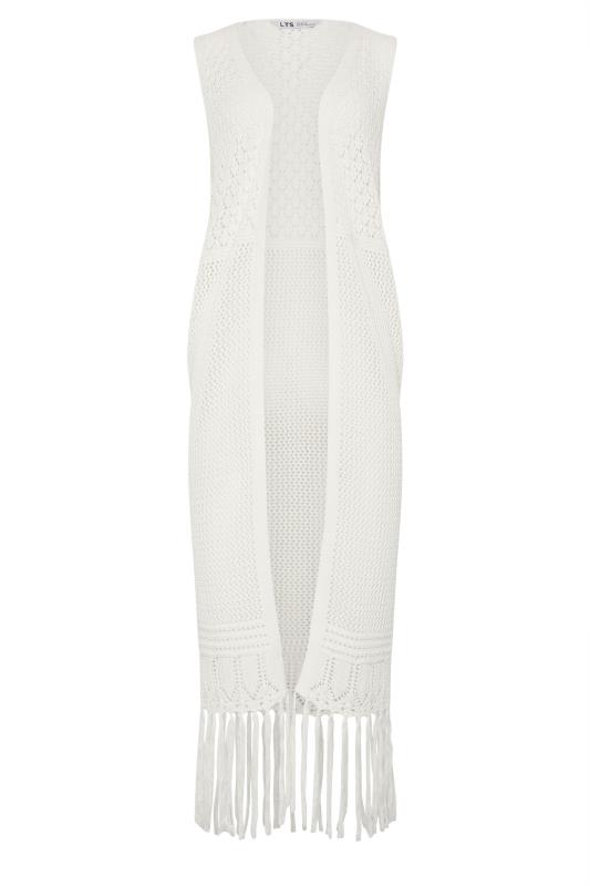 LTS Tall Women's White Crochet Longline Waistcoat | Long Tall Sally 6