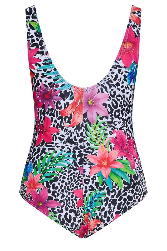 YOURS Plus Size Black Leopard Floral Lace Up Swimsuit | Yours Clothing 6