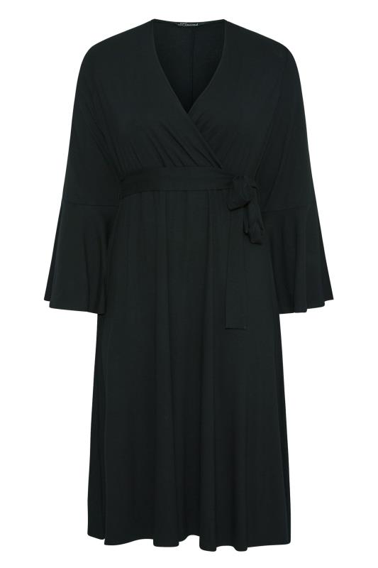 LIMITED COLLECTION Plus Size Black Flare Sleeve Wrap Dress | Yours Clothing 6