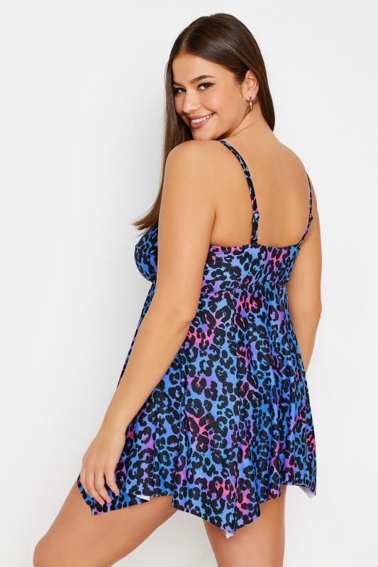 YOURS Plus Size Blue & Pink Ombre Leopard Print Tankini Top | Yours Clothing 6