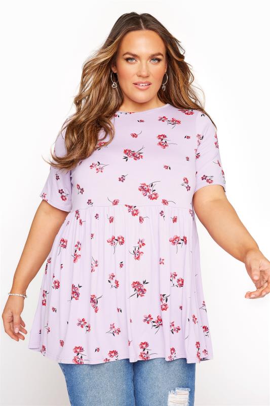 Lilac Floral Peplum Top | Yours Clothing