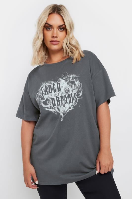 YOURS Plus Size Grey 'Faded Dreams' Slogan T-Shirt | Yours Clothing 2