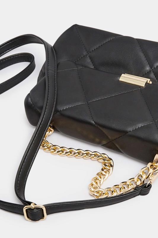 Plus Size Black Quilted Chain Handle Bag | Yours Clothing 5
