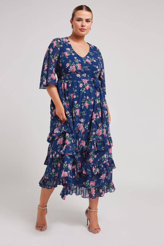 YOURS LONDON Plus Size Navy Blue Floral Print Tiered Maxi Dress | Yours Clothing 2