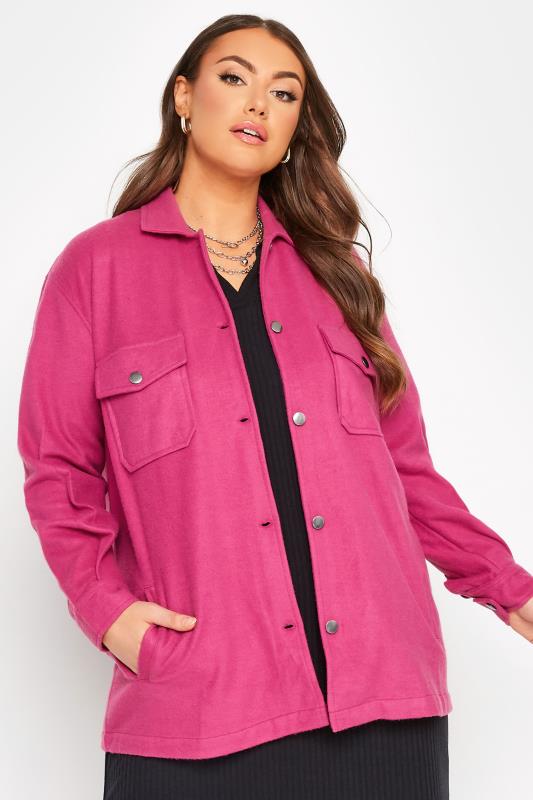Curve Plus Size Hot Pink Midi Shacket | Yours Clothing  1
