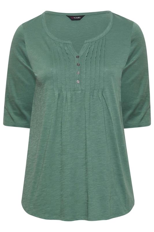 Plus Size Sage Green Pintuck Henley T-Shirt | Yours Clothing 6