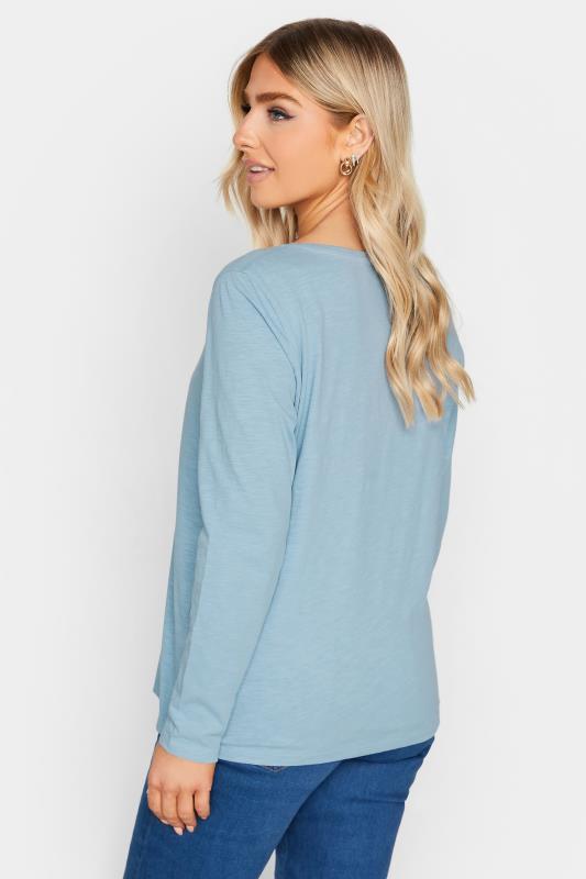 M&Co Light Blue V-Neck Long Sleeve Cotton Blend T-Shirt | M&Co 3