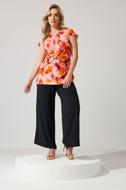 YOURS LONDON Plus Size Orange Abstract Twist Buckle Top | Yours Clothing 1