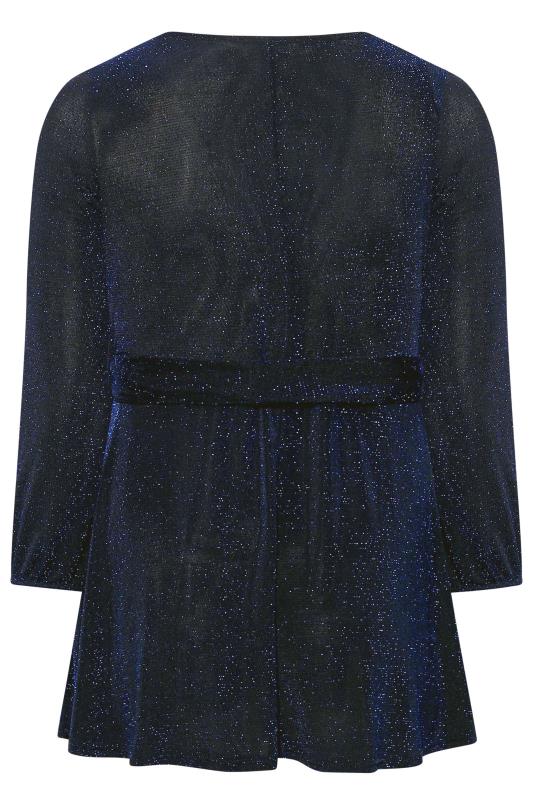 YOURS LONDON Plus Size Cobalt Blue Glitter Wrap Top | Yours Clothing 7