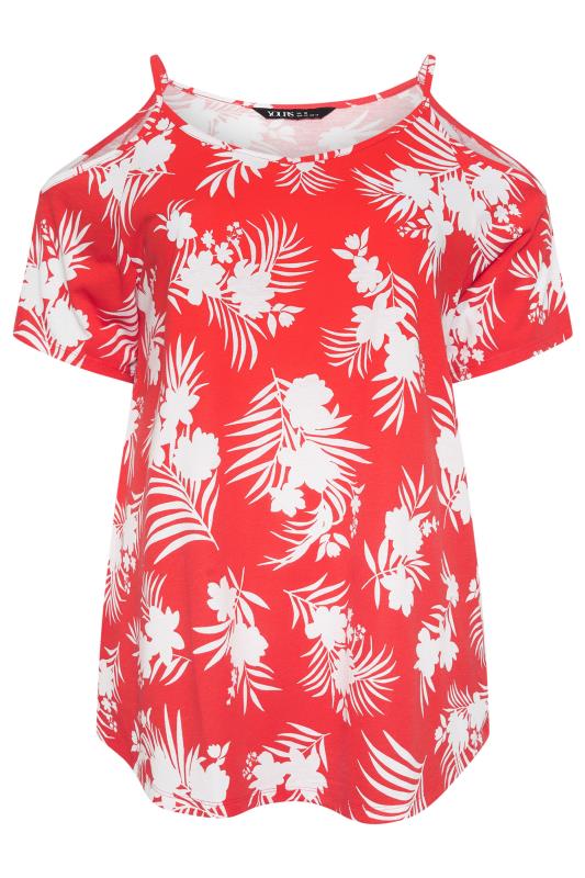 YOURS Plus Size Red Tropical Print Cold Shoulder Top | Yours Clothing 5