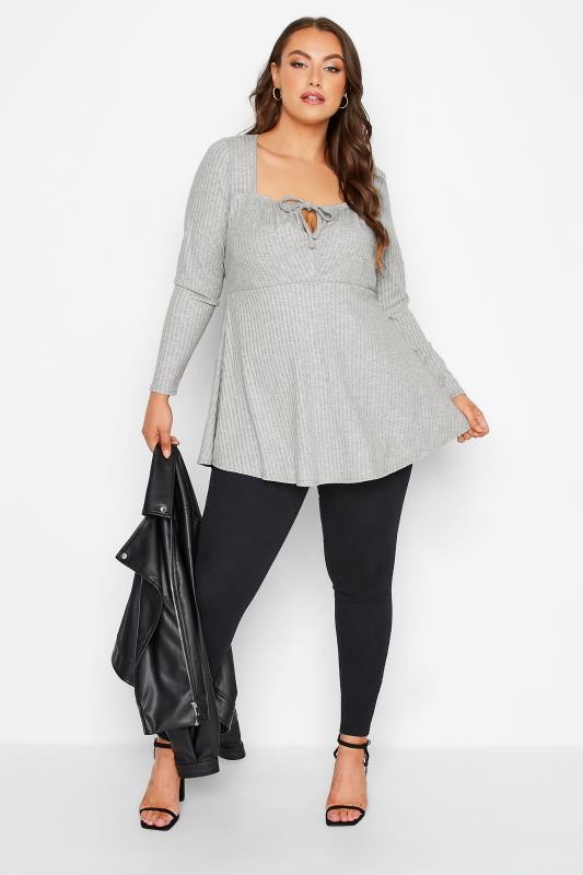 LIMITED COLLECTION Curve Grey Marl Ribbed Square Neck Top 2