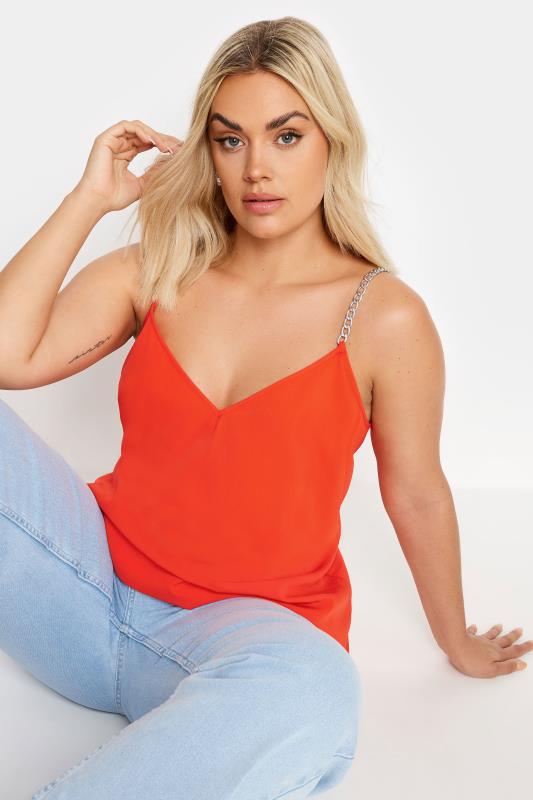 LIMITED COLLECTION Plus Size Orange Chain Strap Cami Top | Yours Clothing 1