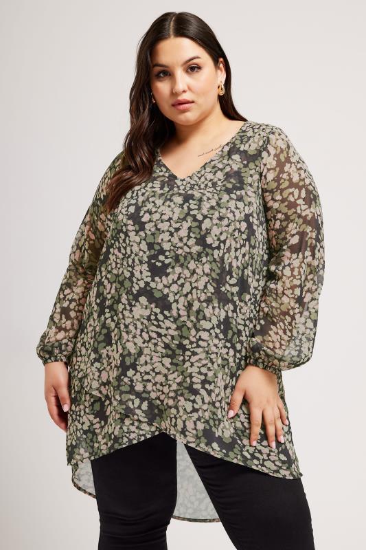 Plus Size  YOURS LONDON Curve Green & Pink Animal Print Longline Blouse