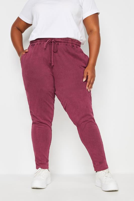 YOURS Plus Size Red Acid Wash Joggers | Yours Clothing 1