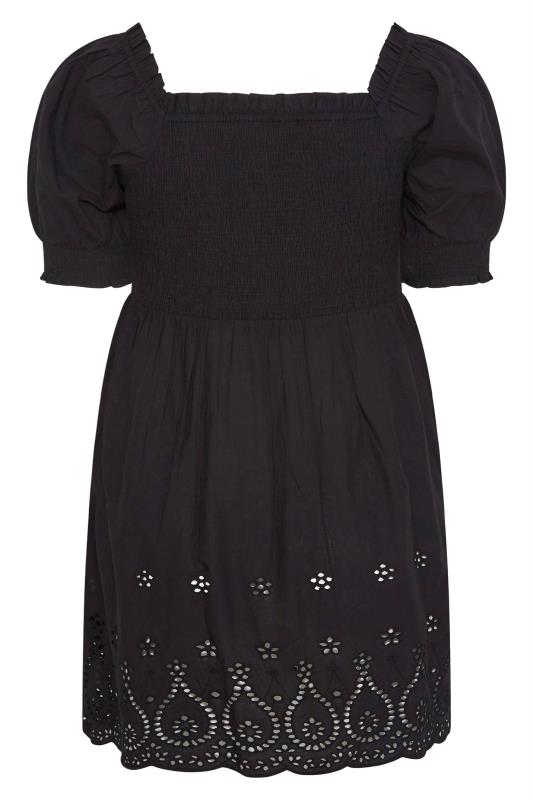 Plus Size Black Shirred Broderie Anglaise Top |  Yours Clothing 7