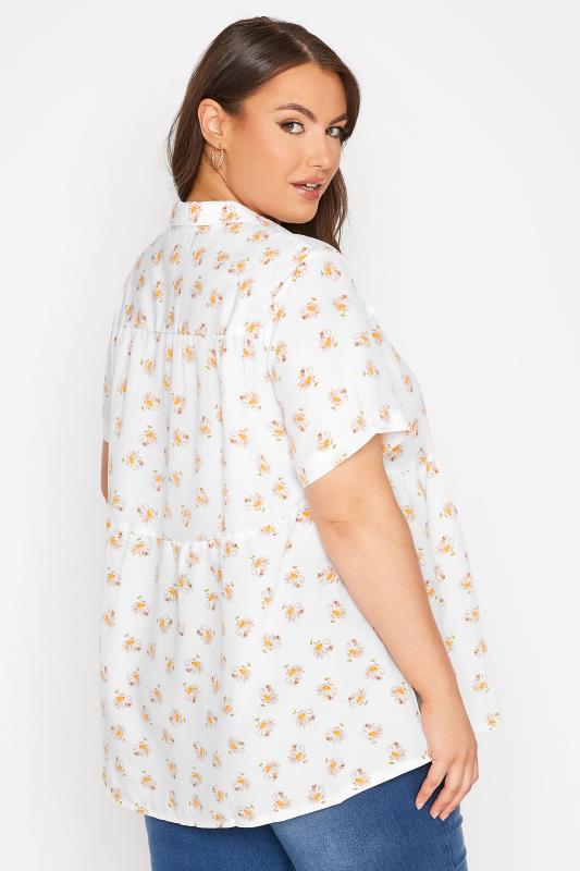 Plus Size White Floral Frill Detail Peplum Shirt | Yours Clothing 3