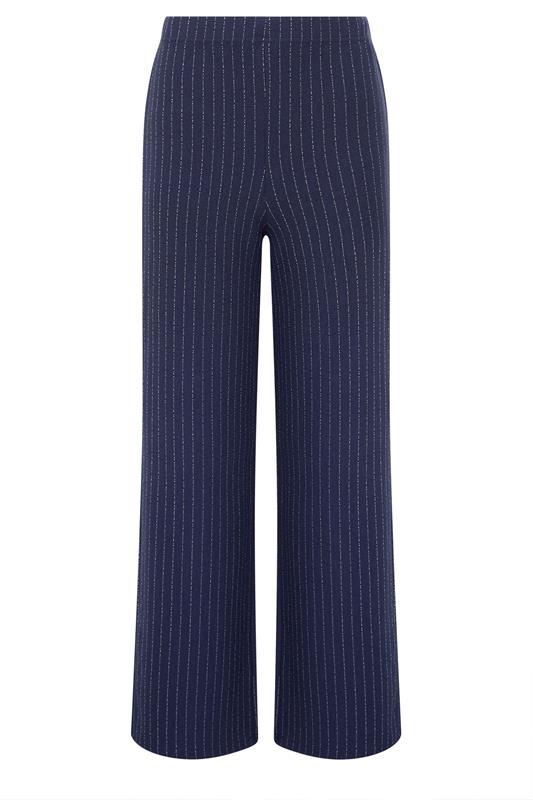 M&Co Navy Blue Pinstripe Wide Leg Trousers | M&Co 5