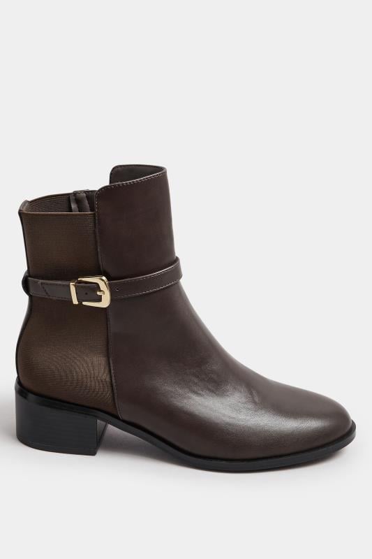 LTS Chocolate Brown Block Heel Buckle Ankle Boots In Standard Fit | Long Tall Sally 3