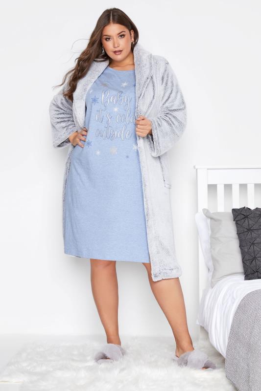 Plus Size Blue 'Baby It's Cold Outside' Sparkle Snowflake Nightdress | Yours Clothing 2