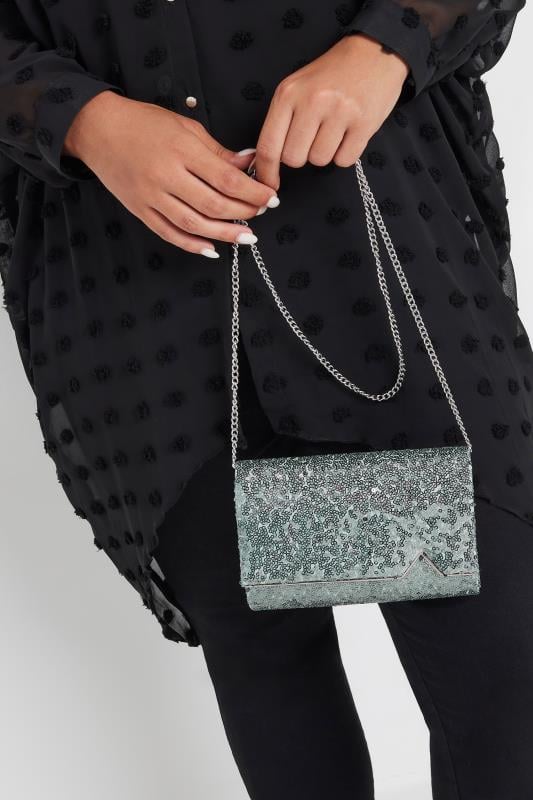 Silver Sequin Embellished Clutch Bag | Yours Clothing 3